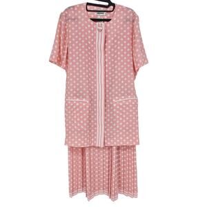 Leslie Fay Size 10 Vintage Pleated Skirt Suit Set Blouse Buttons 90s Y2K Pink